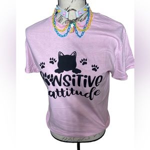 {NEW} Women’s "Pawsitive Cattitude" Tee Pink S or XL
